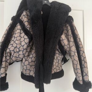 Roccobarocco Shearling Jacket Brown Black Size 42